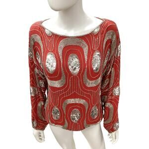 Vintage Giorgio Beverly Hills Top Women’s Size S/M Beaded Sequins Red And Silver